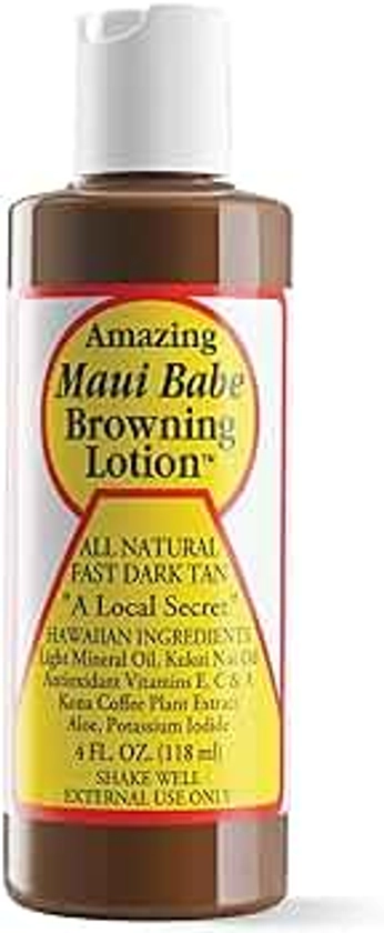 Maui Babe Browning Lotion - Natural Hawaiian Tan Accelerator with Vitamins & Antioxidants - Moisturizing Formula for All Skin Types - Made in USA - 4 fl oz
