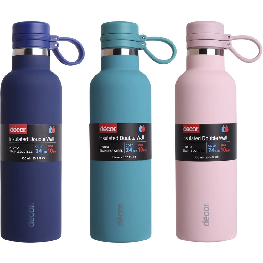 Decor Hydro Double Wall Stainless Steel Soft Touch Drink Bottle 750ml - Assorted* | BIG W