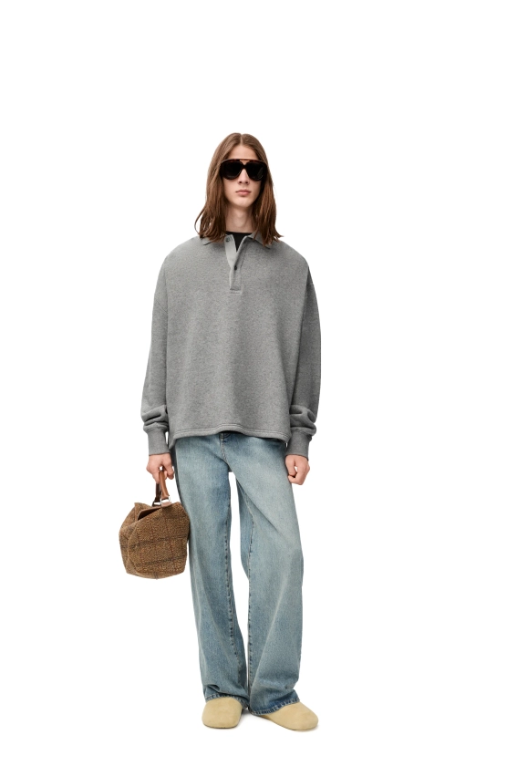 Polo sweatshirt in cotton and cashmere