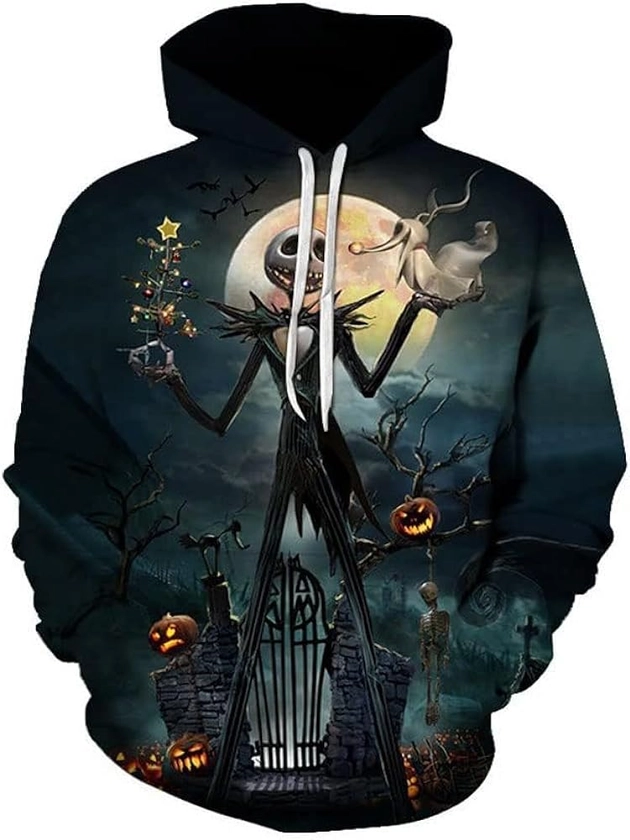 Unisex Jack Sally Hoodie Christmas Hooded Sweatshirts Casual Pullover/Zipper Jacket Tops Coat Sweater