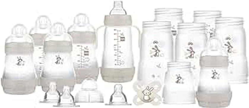 MAM Easy Start Self Sterilising Anti Colic Starter Set, Newborn Bottle Set and Soother, Newborn Essentials, Grey, Large (Designs May Vary)