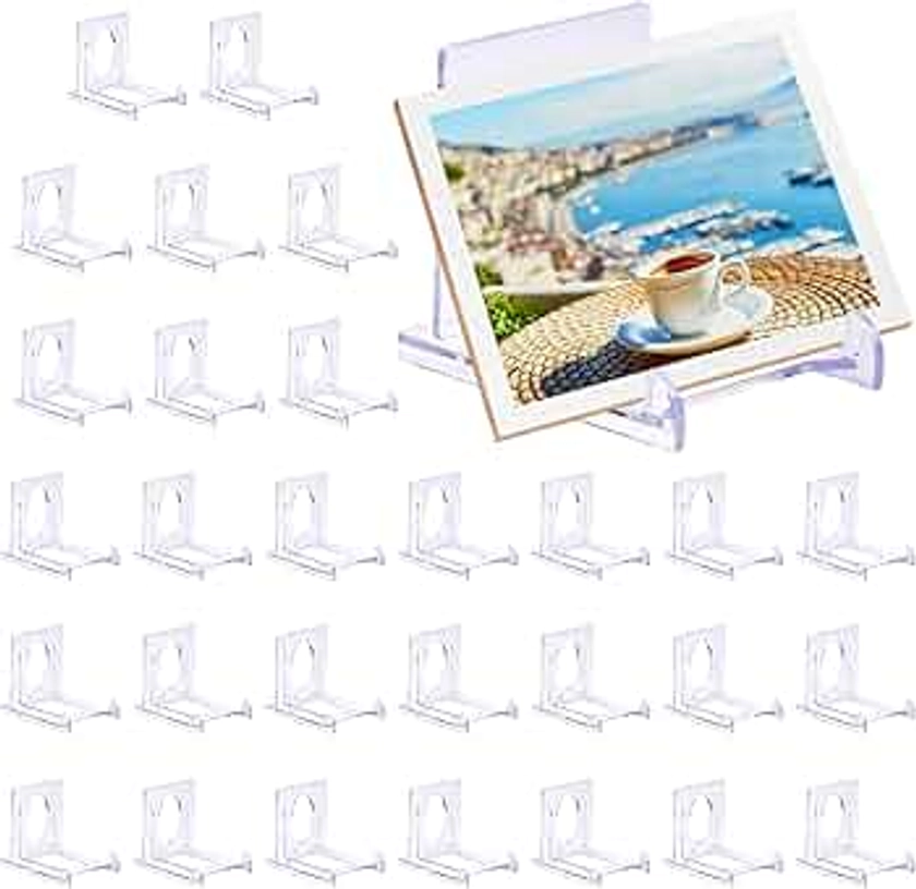 MXTIMWAN 30 Pièces Support de Présentation Réglable Transparent, Supports de Plaque Affichage en Plastique Transparent, Mini Presentoir Chevalet Acrylique pour Cadres, Assiette, Photo