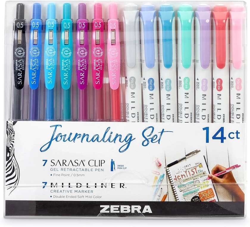 Zebra Pen MILDLINER Lot de 14 surligneurs à double pointe, stylos gel et surligneurs pastel, marqueurs et surligneurs à pointe large et fine, stylos à double extrémité, couleurs assorties