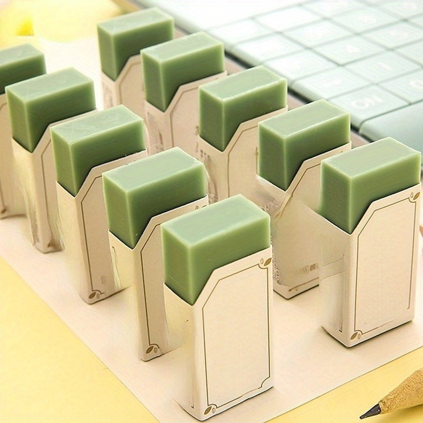 Pack de 10 gomas de borrar en forma de cubo de té matcha, material TPR 4B, herramienta de papelería de oficina para borrar con precisión