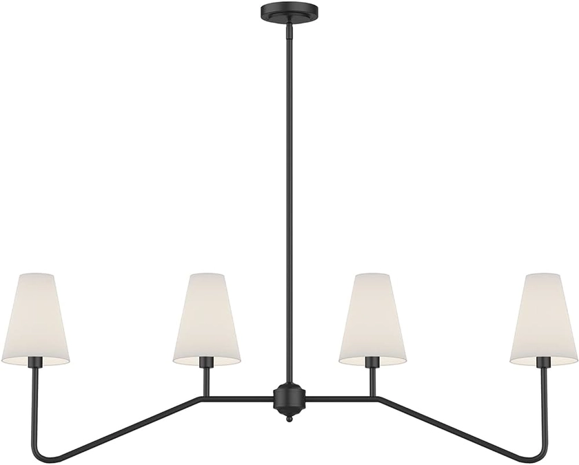 NEAFP Luminaire linéaire pour îlot de cuisine, 4 lumières, 120CM W, lustre classique, noir mat avec lin blanc, s 160W HGCHH
