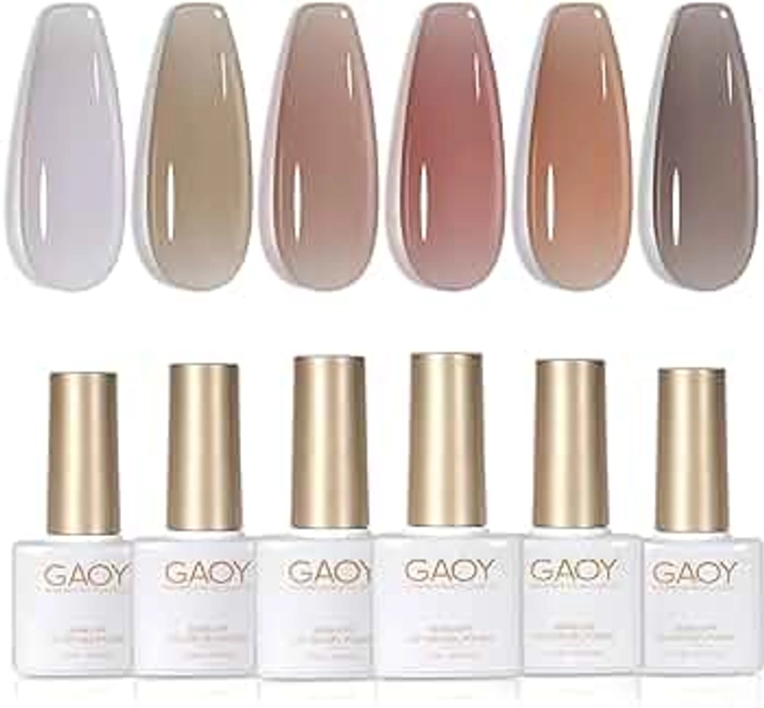 GAOY Jelly Nude Nail Polish Set for Salon, 6 Transparent Colors Sheer Brown Grey White Gel Manicure and Nail Art DIY at Home