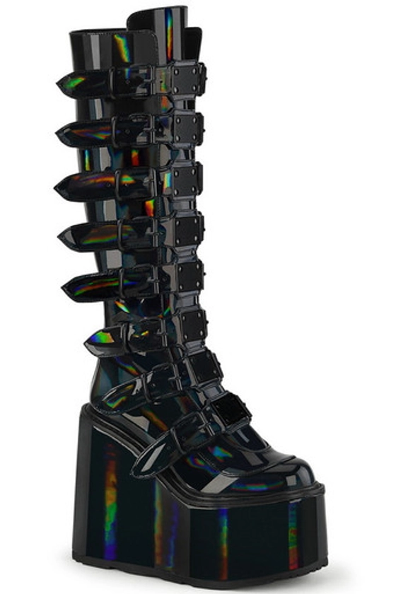 Black Hologram 5 1/2" Platform Knee High Boot