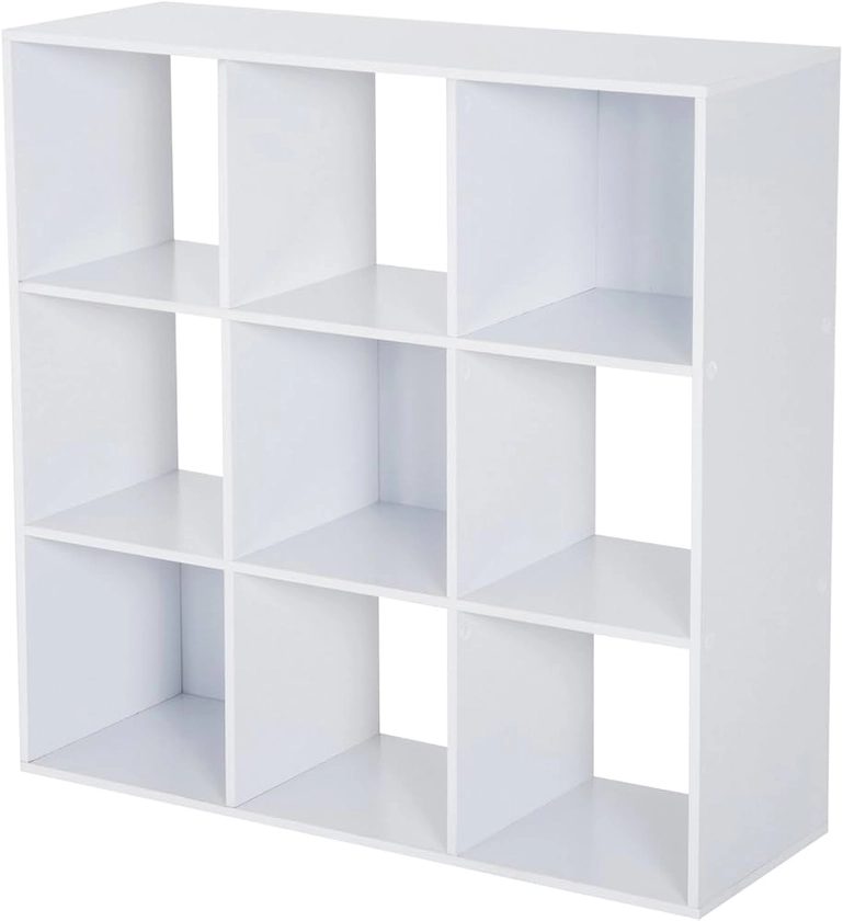 HOMCOM Wooden 9 Cube Storage Cabinet Unit 3 Tier Shelves Organiser Display Rack Living Room Bedroom Furniture - White