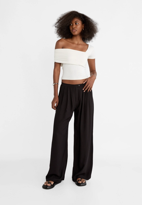 Pantalon palazzo fluide texturé - Pantalons femme | Stradivarius France