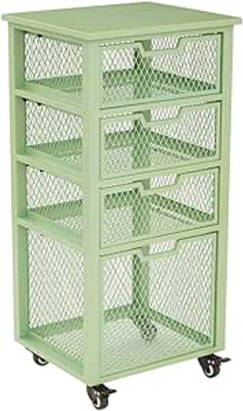 OSP Designs Home Furnishings Clayton 4 Drawer Metal Rolling Cart with Locking Casters, Green