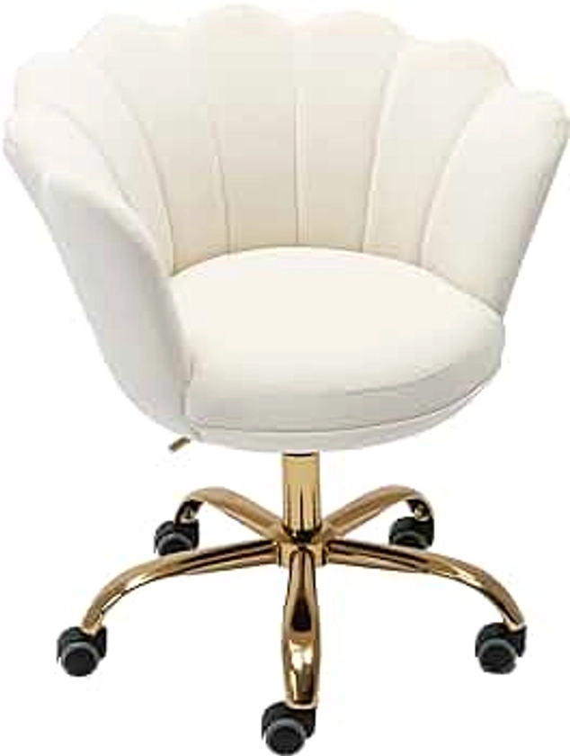 Modern Home Office Chair Desk Chair Task with Wheels Swivel Vanity Chair Makeup Chair Height Adjustable Chairs Velvet Living Room, Bedroom(White)