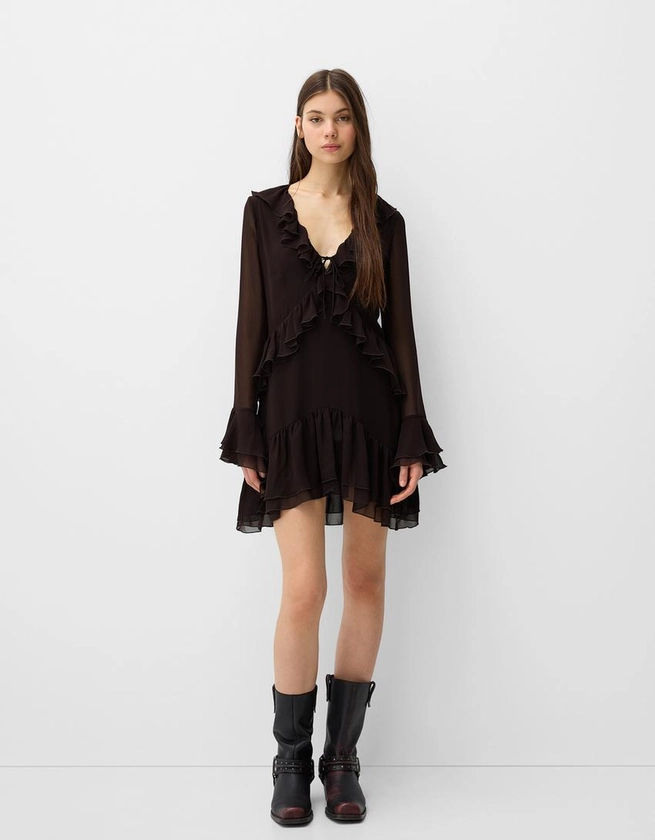 Ruffled chiffon mini dress - New - Women