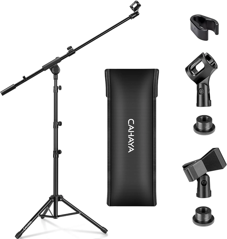 CAHAYA Pied de Microphone au Sol Mobile 2 en 1 Trépied en Métal avec Deux Clips Différents Réglable et Pliable Support pour Concerts Conférence Vidéo Scène Mariages CY0239