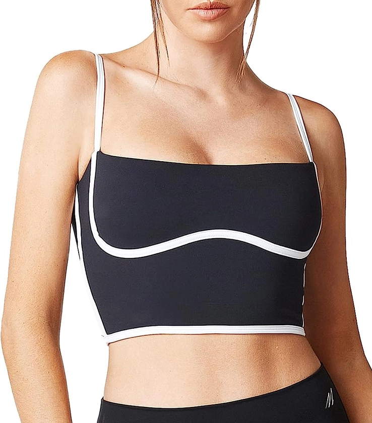 Move With You Sleeveless Spaghetti Strap Padded Sports Bra Tank Tops Square Neck Double Layer Workout Fitness Basic Crop Tops(Black,S) at Amazon Women’s Clothing store