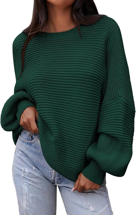 PRETTYGARDEN Womens Sweaters Fall 2024 Long Lantern Sleeve Oversized Sweater Casual Crewneck Loose Ribbed Knit Pullover Tops