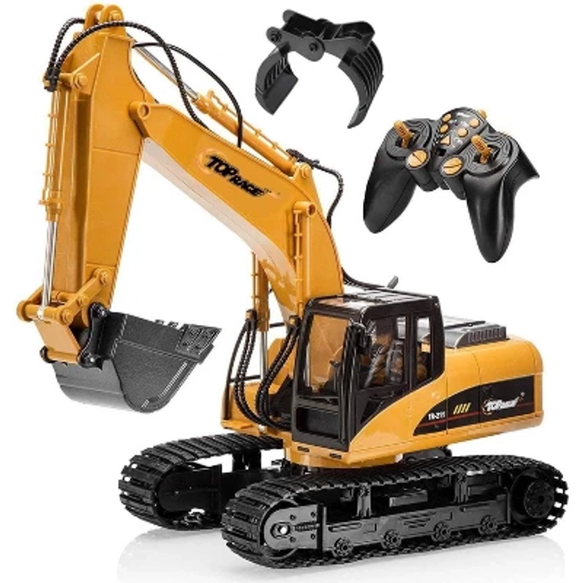 Top Race RC Excavator Tractor w/ 2.4Ghz Transmitter & Metal Shovel + Grapple