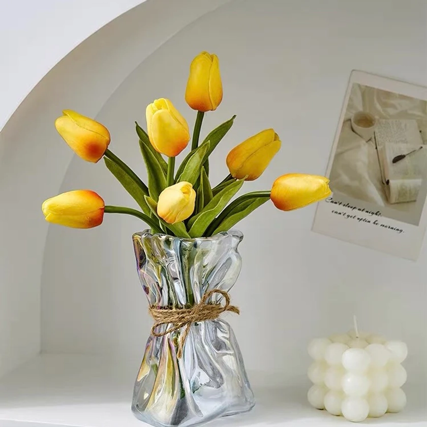 Cute Nordic Scrunched Paper Style Glass Vase