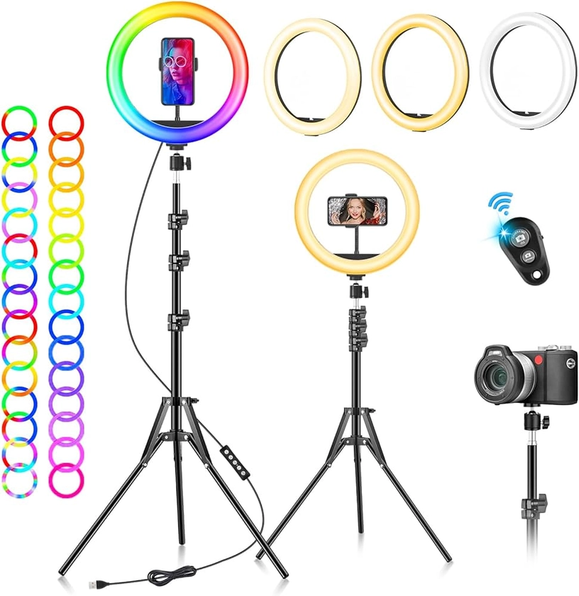 Ring Light Professionale Luce Selfie - 10" Lampada Tik Tok con Telefono - LED Luce ad Anello con 59" Treppiede Alto 40 Modalità RGB Di Illuminazione 13 Luminosità per Trucco Fotografia Youtube Video
