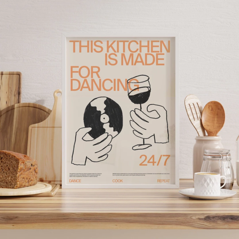 Questa Cucina è Fatta per Dancing Stampa, Trendy Wall Art, Digital Download Print, Coffee Poster, Retro Wall Decor, Printable Art, Disegno - Etsy