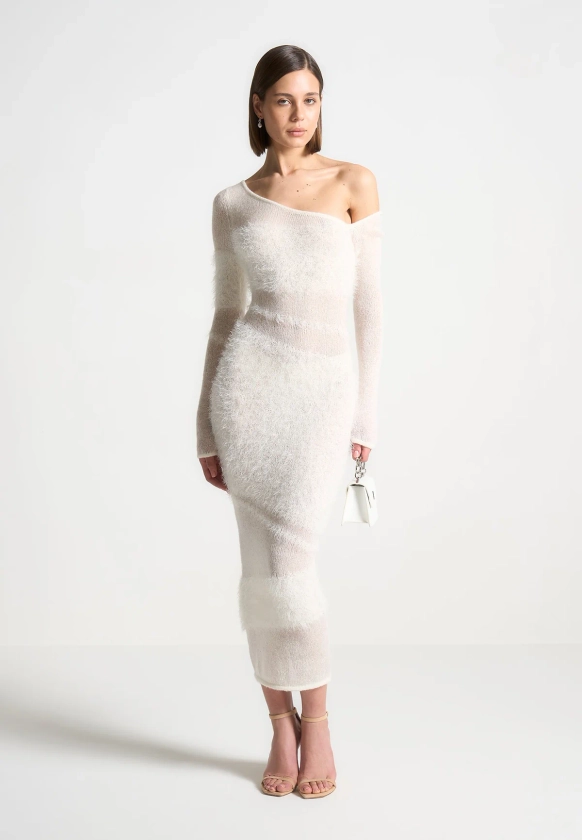 Off Shoulder Knitted Maxi Dress - Off White | Manière De Voir USA