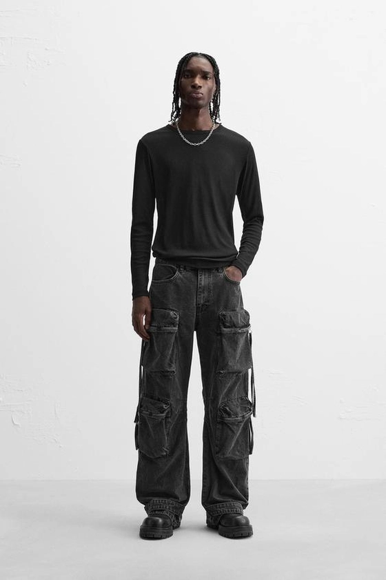 PANTALON CARGO EN DENIM À POCHES