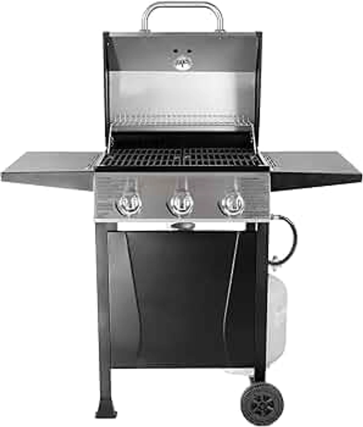 Grill Boss Outdoor BBQ Propane Gas Grill for Barbecue Cooking with Side Burner, Lid, Wheels, Shelves and Bottle Opener, 3 Burner