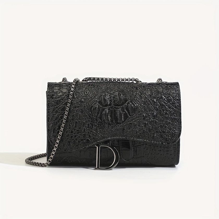 Bolso de lujo para mujer, elegante bolso de cadena con patrón de cocodrilo cuadrado para uso diario