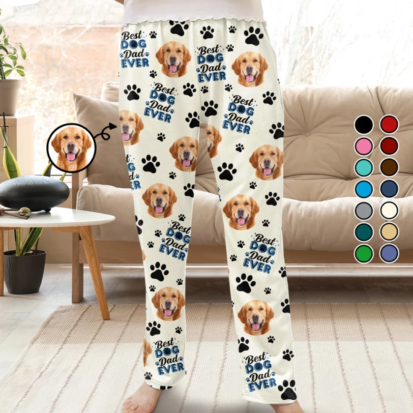 Custom Photo Best Dog Dad Dog Mom - Personalized Pajama Pants