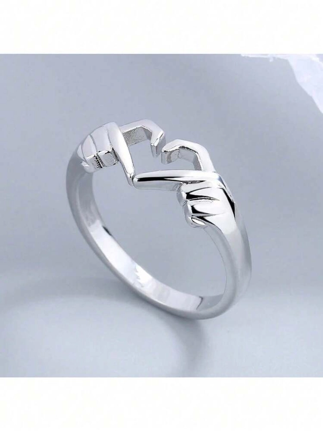 1 Pièce Bague De Réglable À Extrémités Ouvertes À La Mode Nouvelle Avec Double Mains Tenant Une Conception De Cœur, Excellent Cadeau Pour Femmes/filles