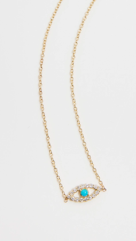 Jennifer Meyer Jewelry 18k Mini Diamond Open Evil Eye Necklace with Turquoise Accent | Shopbop