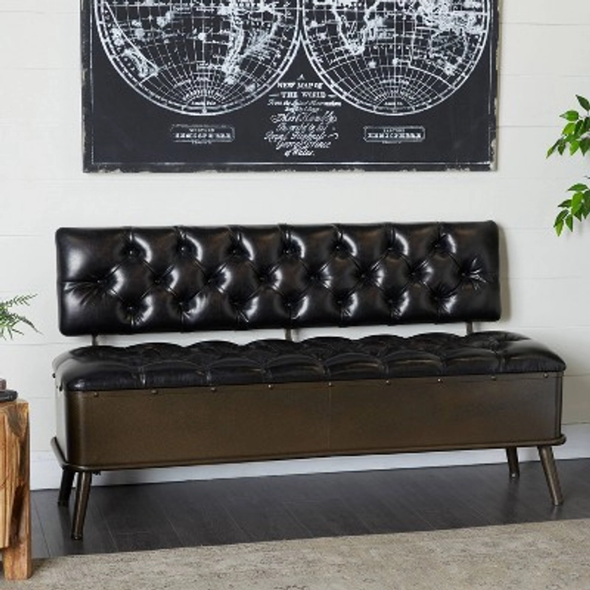 Industrial Metal Faux Leather Storage Bench Black - Olivia & May