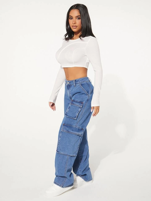 SHEIN SXY Flap Pocket Side Cargo Jeans
