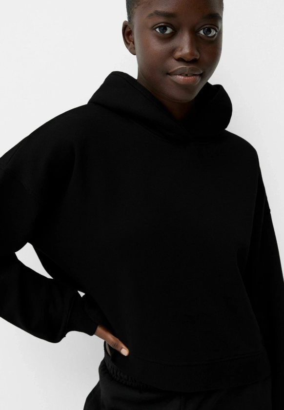 Bershka PLUSH - Sweat à capuche - black denim/noir - ZALANDO.FR