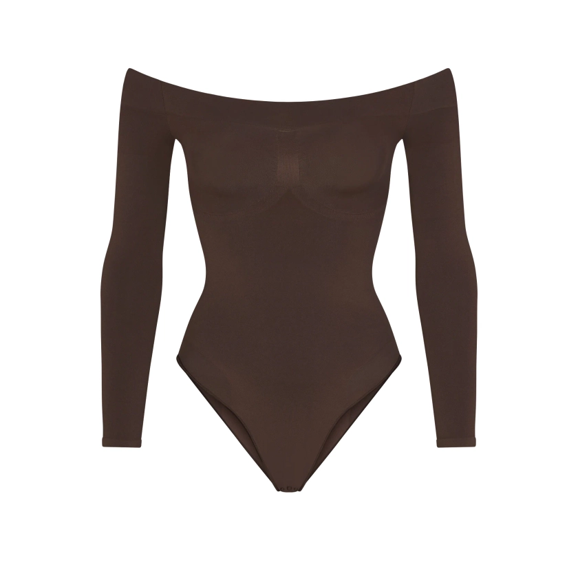 SEAMLESS SCULPT OFF THE SHOULDER BRIEF BODYSUIT | ESPRESSO