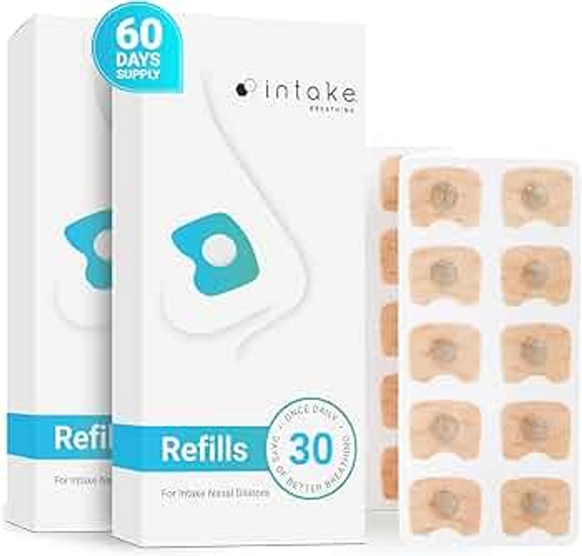 Intake Breathing Refill Tabs Pack - Boost Oxygen Intake, Improve Sleep Quality Snoring Solution- Sweat Resistant, Skin Safe Nasal Strips - Extra Strength Snore Stopper - (60 Count (Pack of 2))