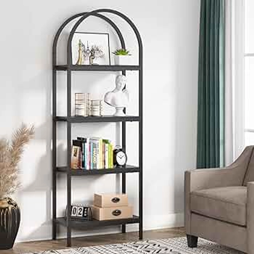 Tribesigns 4-Tier Open Bookshelf, 70.8" Wood Bookcase Storage Shelves with Metal Frame, Freestanding Display Rack Tall Shelving Unit for Office, Bedroom, Living Room, Easy Assembly (Black, 1PC)