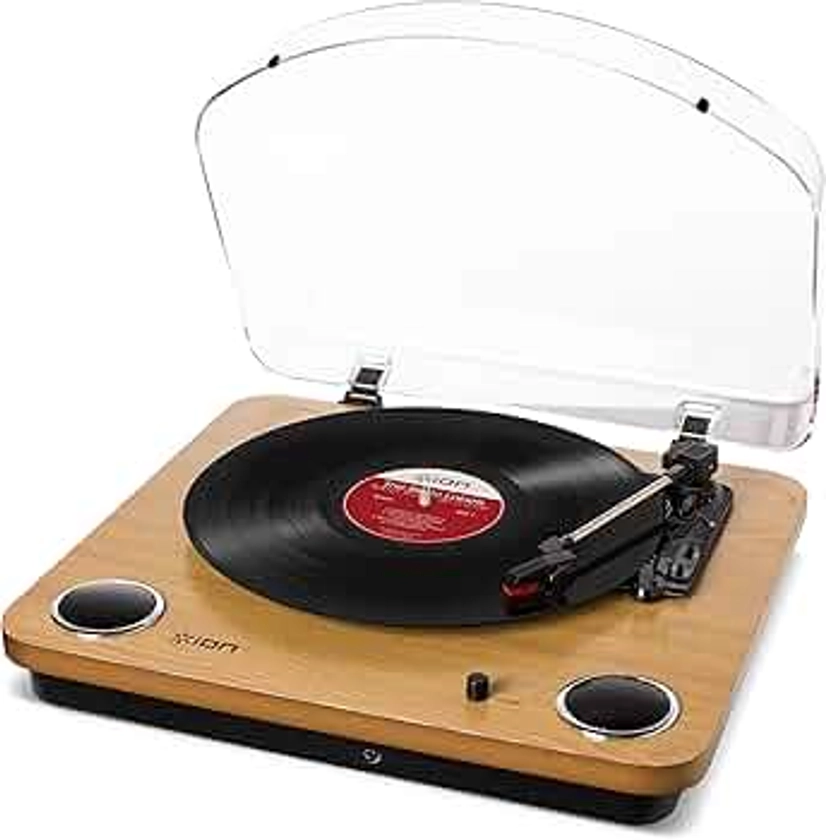 ION Audio Max LP - Vinyl Record Player / Turntable with Built In Speakers, USB Output for Conversion and Three Playback Speeds - Natural Wood Finish