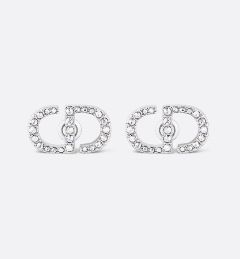 Petit CD Stud Earrings Silver-Finish Metal with White Crystals | DIOR