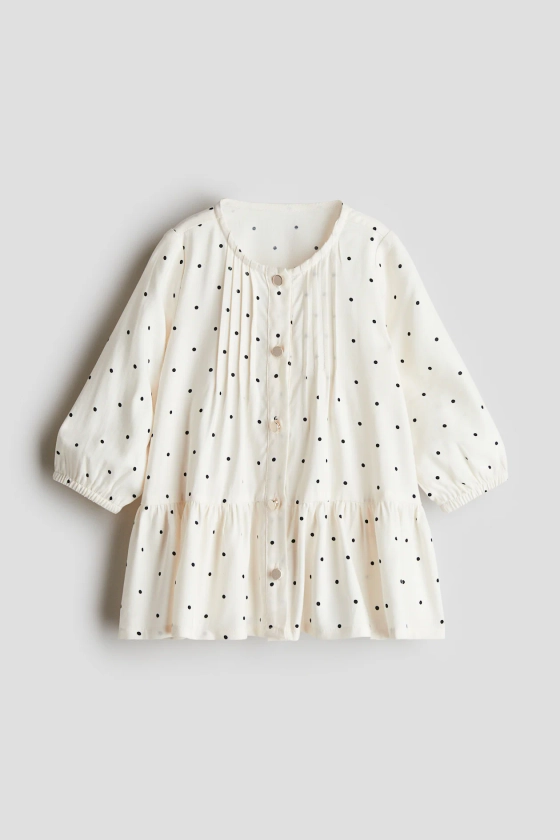 Robe à motif - Encolure ronde - Manches longues - Blanc/pois - ENFANT | H&M FR