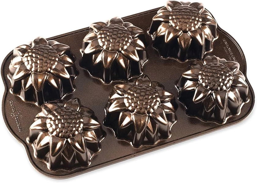 Nordic Ware Sunflower Cakelet Pan, Mini Cast Aluminium Bundt Tin, Bundt Cake Tin with Floral Pattern, Premium Cake Mould Made in The USA, Colour: Bronze : Amazon.co.uk: Home & Kitchen