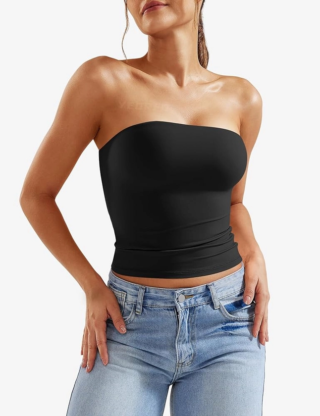 YEOREO Sophie Women Sexy Long Tube Tops Double Lined Basic Y2K Summer Cute Strapless Fitted Bandeau Going Out Crop Top