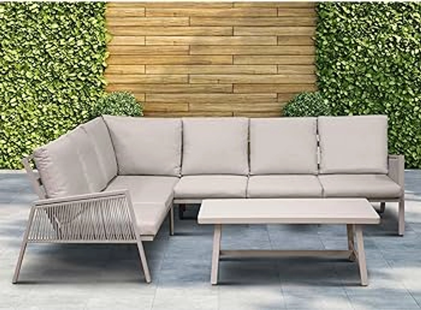 Dellonda Fusion 4 Piece Outdoor Aluminium Corner Sofa Set, Light Grey - DG57