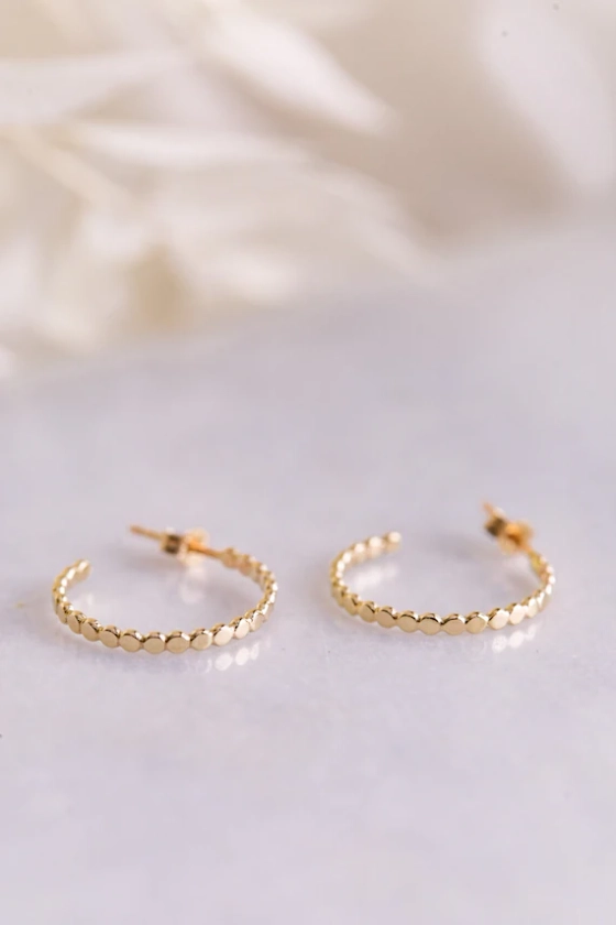 The Recycled Gold and Silver Pressed Stem Stacking Hoop Earrings - Everyday Earrings, Handmade.