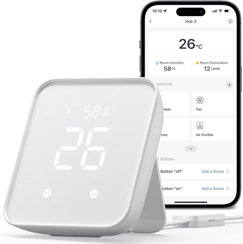 SwitchBot Hub 2, Termometro di WiFi, Igrometro, Telecomando con IR, collega SwitchBot alla Rete Wi-Fi (2,4 GHz), compatibile con Alexa&Google Assistant