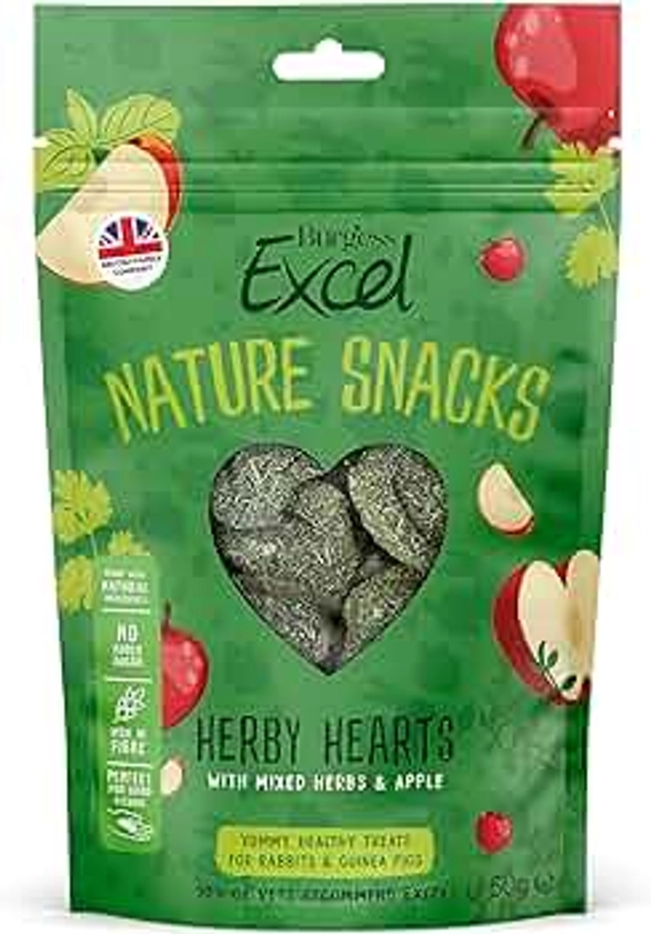 Burgess Excel Herby Hearts Treats For Rabbits and Guinea Pigs, 60g
