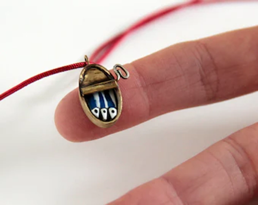 SARDINE CAN shaped pendant, Mini fish-shaped charm