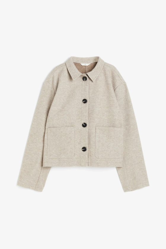 Oversized felted overshirt - Long sleeve - Regular length - Light beige marl - Ladies | H&M GB