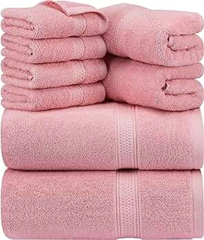 Utopia Towels 8-Piece Premium Towel Set, 2 Bath Towels, 2 Hand Towels, and 4 Wash Cloths, 600 GSM 100% Ring Spun Cotton Highly Absorbent Towels for Bathroom, Gym, Hotel, and Spa (Dusty Pink)