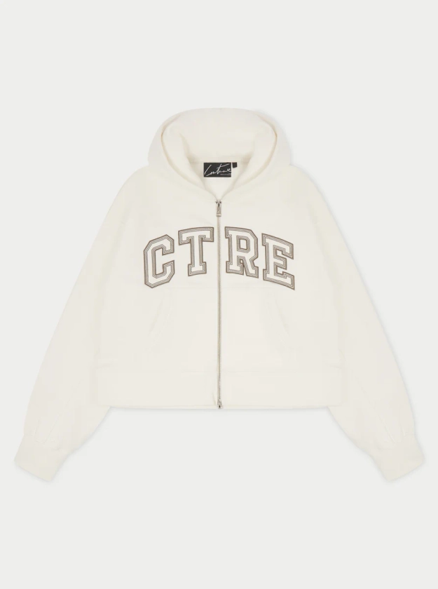 CTRE CROPPED ZIP THROUGH HOODIE - OFF WHITE