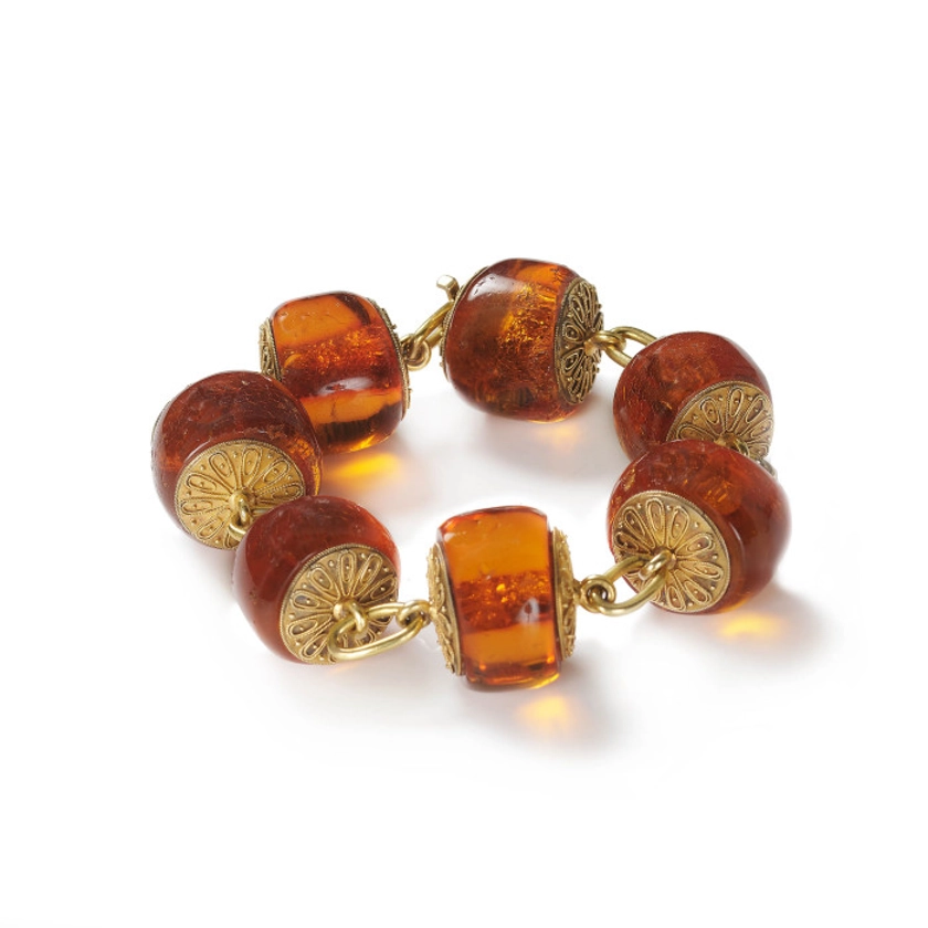 Antique Bracelet in Amber and Gold in Fitted Case, Circa 1875